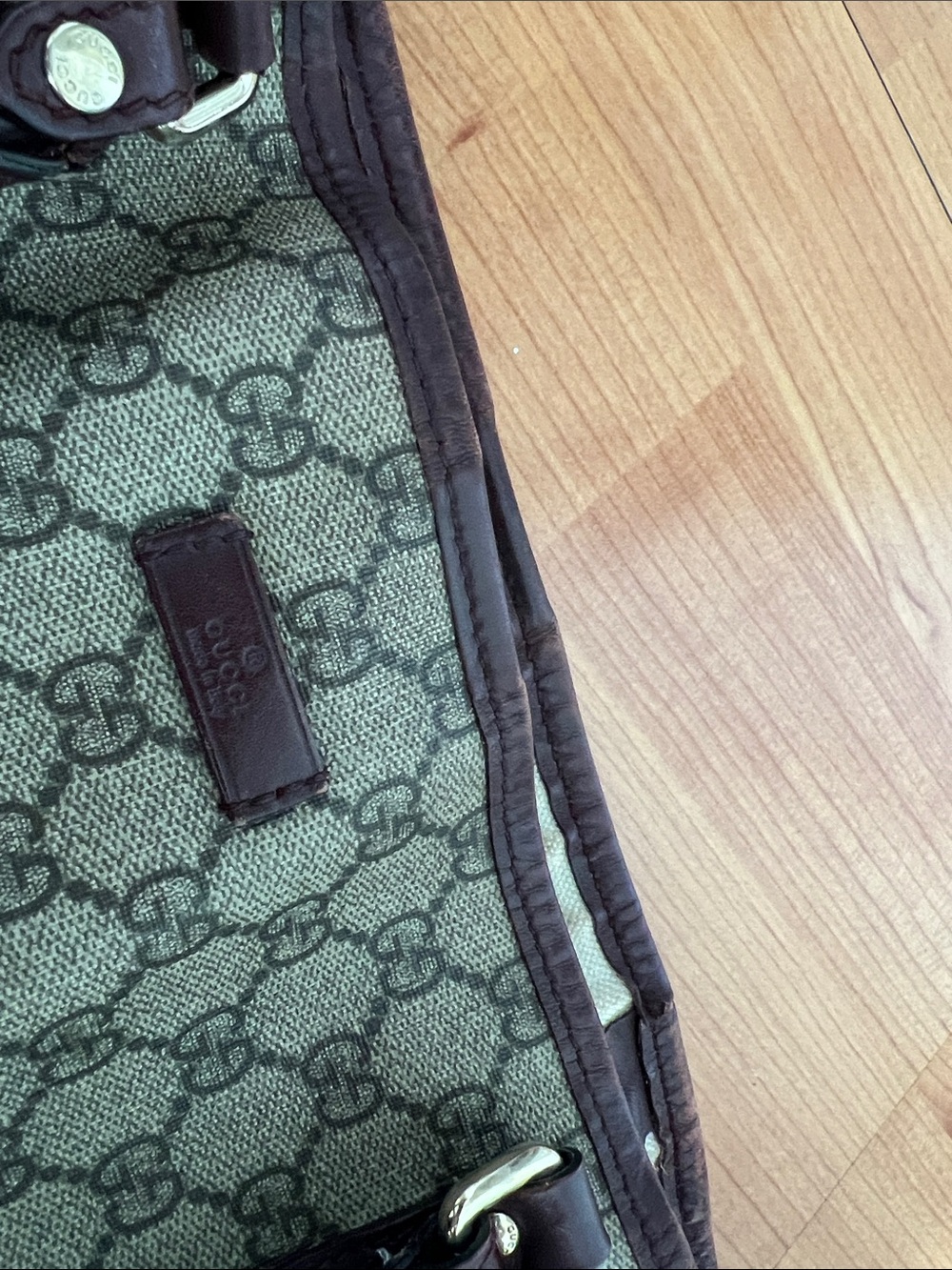 Gucci GG Canvas Tote with Brown Trim - Picture 12 of 13